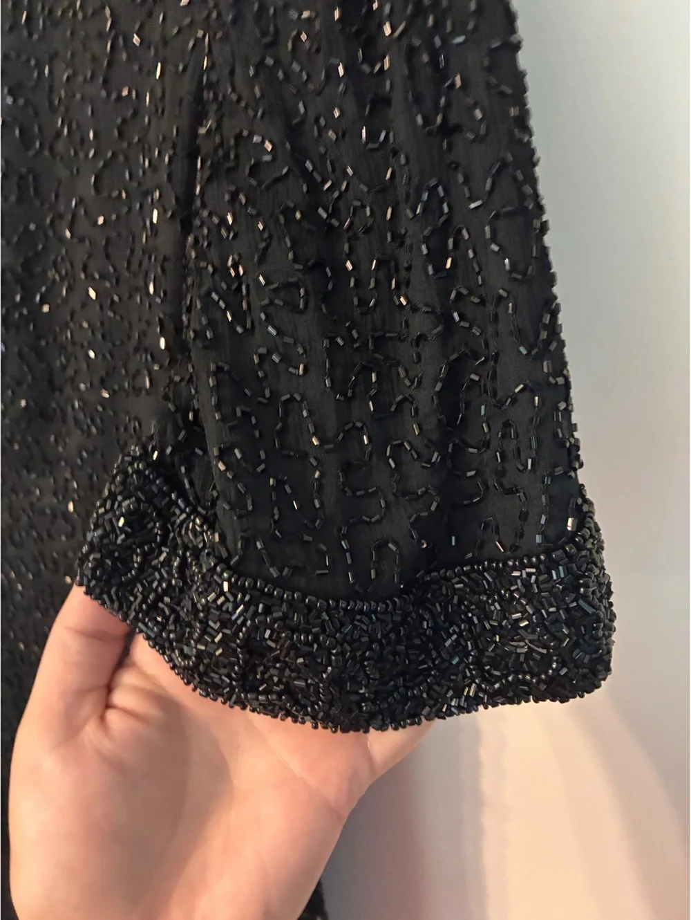 Vintage Black Silk Beaded Dress Jacket Set Size M Evening Formal
